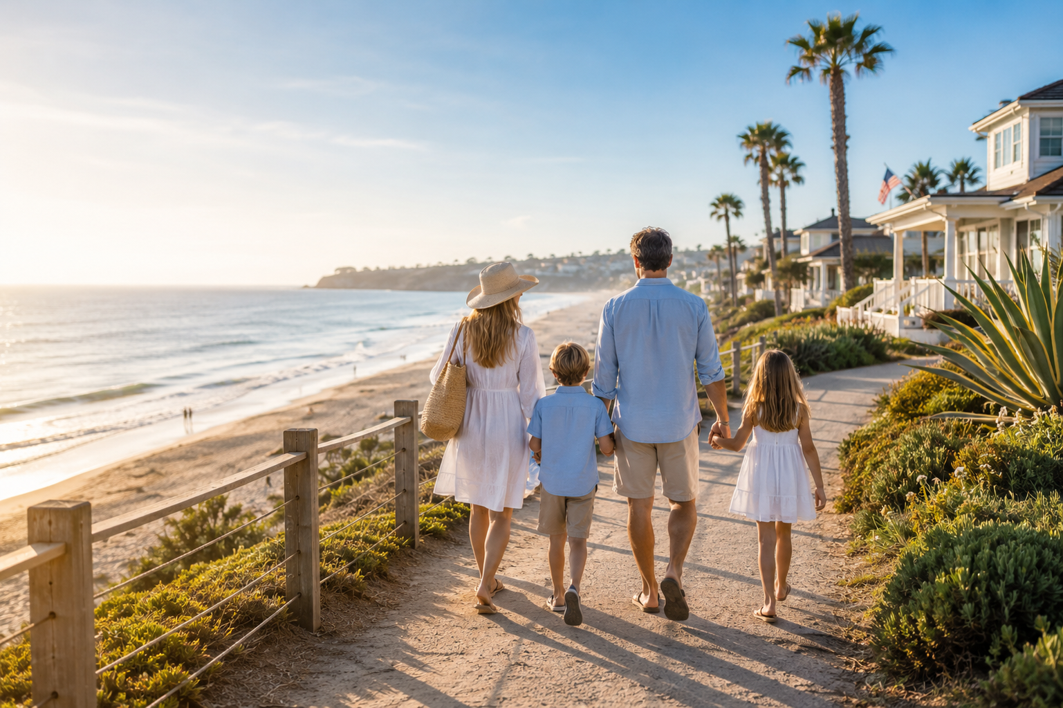 Family walking along a coastal path