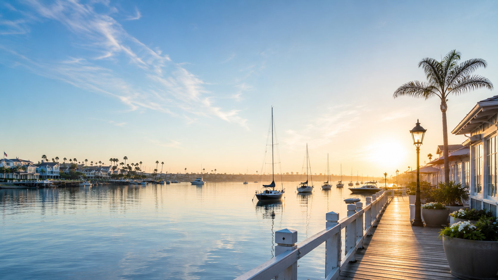 Newport Beach harbor at sunrise